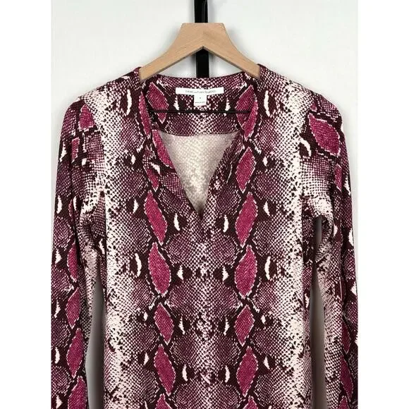 Diane von Furstenberg Purple Snake Print Reina Long Sleeve Dress Silk Sz 6 - Picture 2 of 14